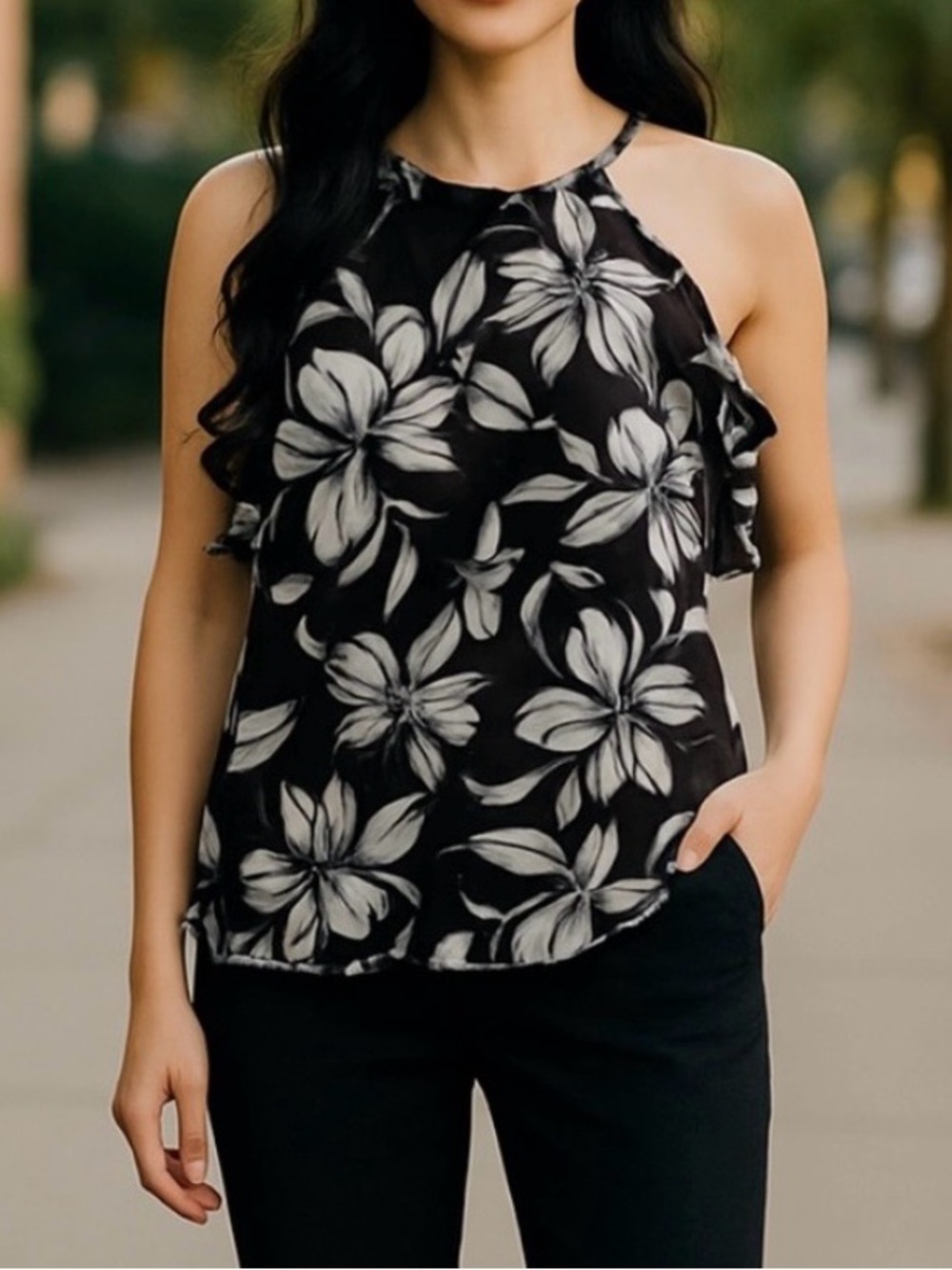 Bar III Black and Gray Sleeveless Halter Tank Top Size Large
